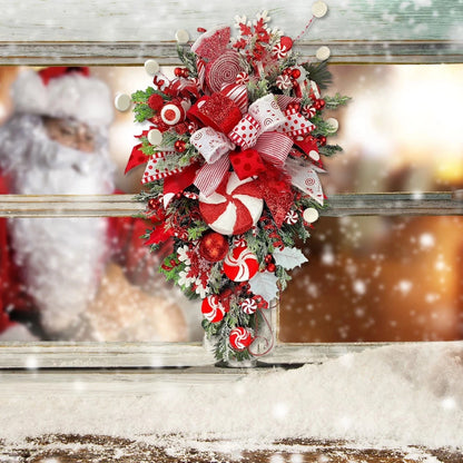ChristmasWonder™ - Unwiderstehlicher Kranz aus Zuckerstangen für die Haustür