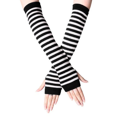 (1 Paar + 1 Paar Gratis) Winter Comfort - Gestreifte langgestrickte fingerlose Handschuhe für stilvolle Frauen
