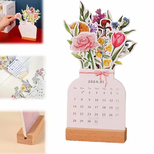 (1+1 Gratis) - BloomyFlowers - 2024 Tischkalender - Eine Blume für jeden Monat, direkt auf Ihrem Schreibtisch!