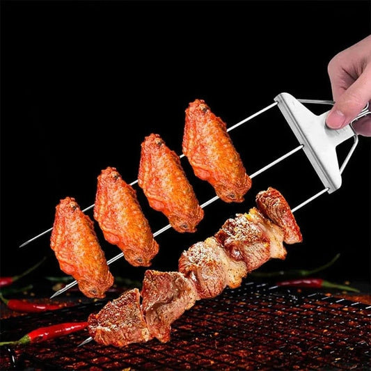 (1+1 Gratis) - GrillPro - 3-Wege-Grillspieße - Problemloses Grillen - Grillen ohne Sauerei!