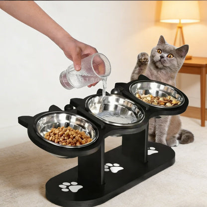 Anti-Rutsch Premium 3-Schalen Futterstation — Endlich stressfrei und schmerzfrei füttern für glückliche Tiere