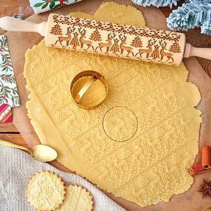 (50% Rabatt) - ChristmasBakery - Festive Pattern Embossing Rolling Pin - Verwandeln Sie einfachen Teig in weihnachtliche Meisterwerke!