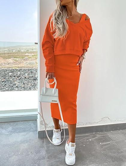 2-teiliger Set aus ärmellosem Kleid und V-Neck Pullover — Fühl dich unaufhaltsam stylisch und den ganzen Tag wie die Königin der Straße