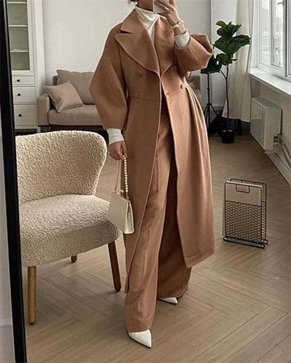 Queenie - Luxus Vintage Wolle Laterne Ärmel Mantel mit Revers für stilvolle Frauen