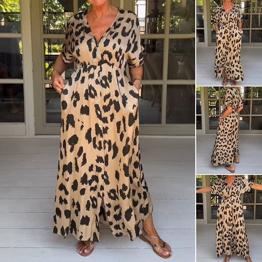 Klara - V-Ausschnitt Lose Leopard Kleid