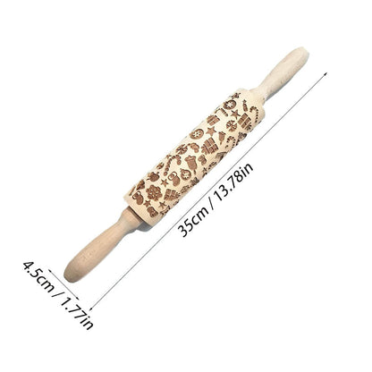 (50% Rabatt) - ChristmasBakery - Festive Pattern Embossing Rolling Pin - Verwandeln Sie einfachen Teig in weihnachtliche Meisterwerke!