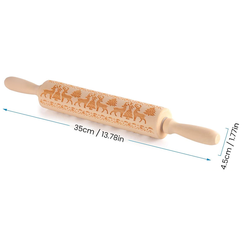 (50% Rabatt) - ChristmasBakery - Festive Pattern Embossing Rolling Pin - Verwandeln Sie einfachen Teig in weihnachtliche Meisterwerke!