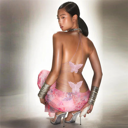 Bodycon - Rückenfreies Schmetterlingsnetz-Maxi-Kleid für die ultimative Party-Sensation