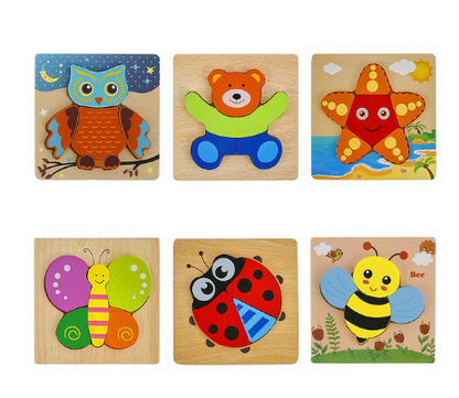 Montessori Puzzle - 6 sichere Holzpuzzles für Kinder